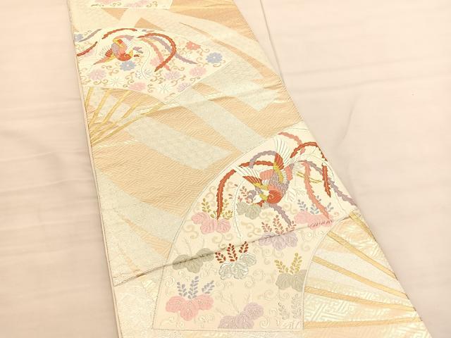 平和屋着物◎六通柄袋帯 唐織 鳳凰扇面花唐草文 金銀糸 正絹 逸品 BAAV1787hv