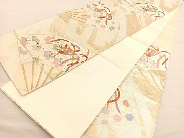 平和屋着物◎六通柄袋帯 唐織 鳳凰扇面花唐草文 金銀糸 正絹 逸品 BAAV1787hv