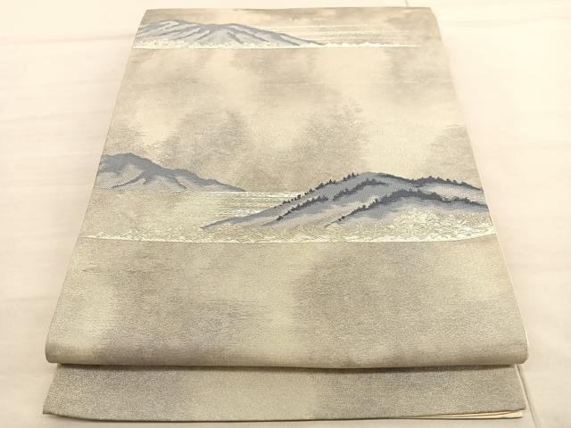 平和屋着物◎六通柄袋帯　唐織　遠山文　銀糸　正絹　逸品　BAAV1788hv