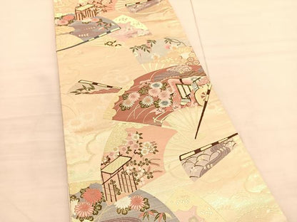 平和屋着物◎六通柄袋帯 唐織 慶扇四季御所解文 金糸 正絹 逸品 BAAV1794hv