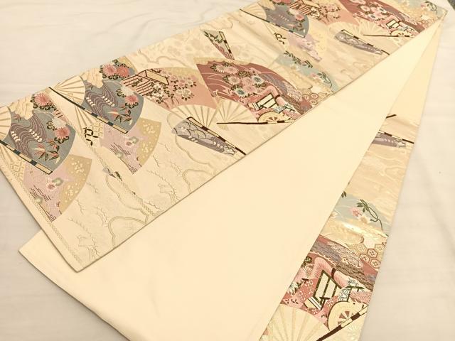 平和屋着物◎六通柄袋帯 唐織 慶扇四季御所解文 金糸 正絹 逸品 BAAV1794hv