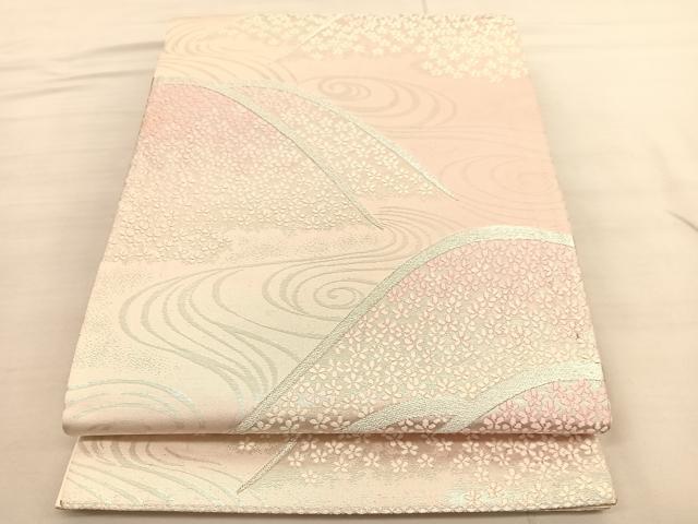 平和屋着物◎六通柄袋帯 唐織 山桜流水文 銀糸 正絹 逸品 BAAV1795hv