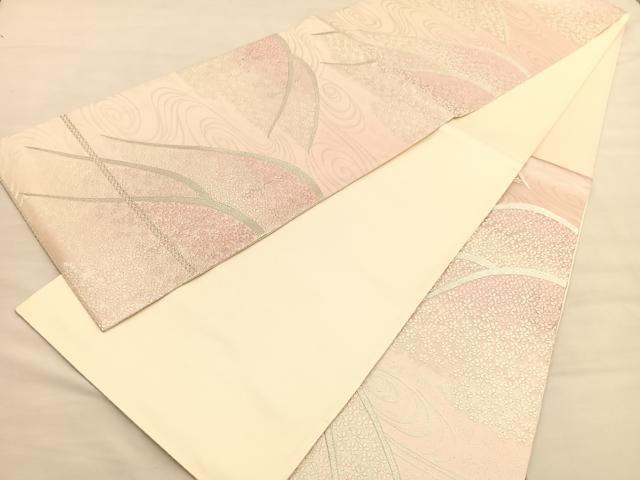 平和屋着物◎六通柄袋帯 唐織 山桜流水文 銀糸 正絹 逸品 BAAV1795hv