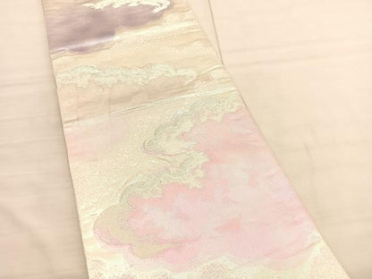 平和屋着物◎六通柄袋帯　唐織　瑞雲　銀糸　正絹　逸品　BAAV1797hv