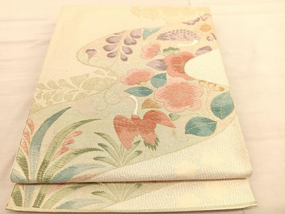 平和屋着物◎六通柄袋帯 唐織 花鳥文 金糸 正絹 逸品 BAAV1808hv