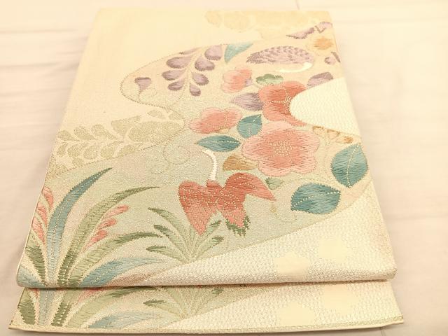 平和屋着物◎六通柄袋帯 唐織 花鳥文 金糸 正絹 逸品 BAAV1808hv