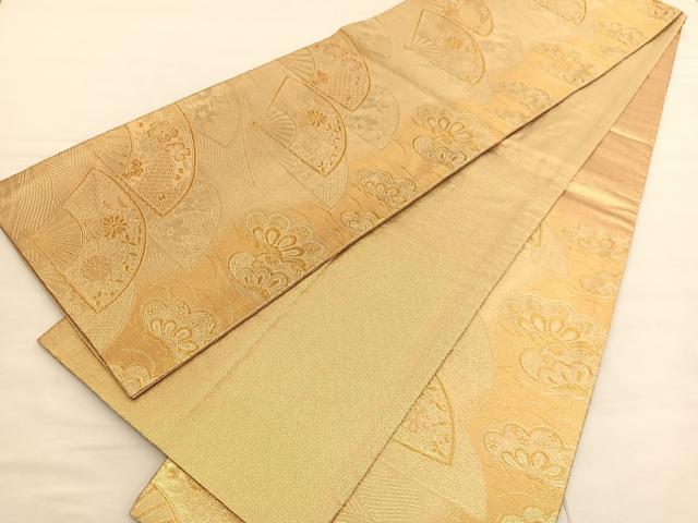 平和屋着物◎六通柄袋帯 扇面花文 金糸 正絹 逸品 BAAV1809hv
