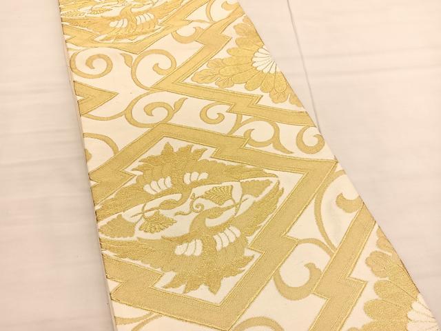 平和屋着物◎六通柄袋帯 松皮菱双鶴文 金糸 正絹 逸品 BAAV1814hv