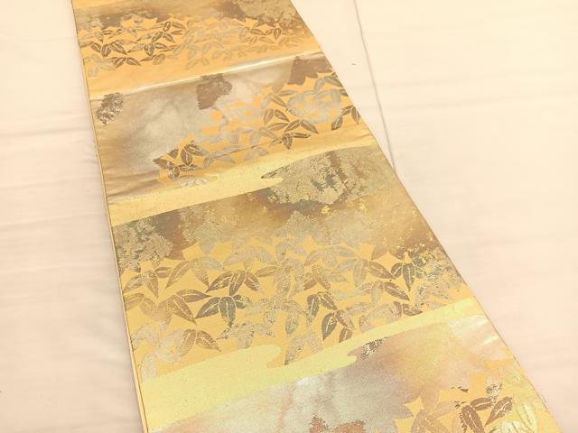 平和屋着物◎六通柄袋帯 エ霞笹文 金銀糸 引箔 正絹 逸品 BAAV1815hv