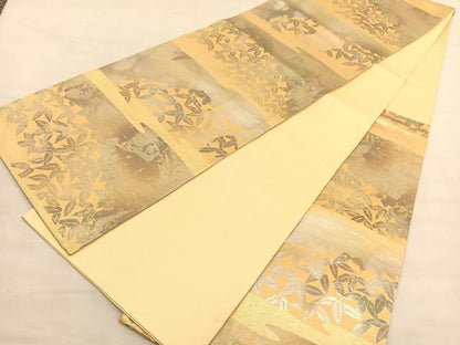 平和屋着物◎六通柄袋帯 エ霞笹文 金銀糸 引箔 正絹 逸品 BAAV1815hv