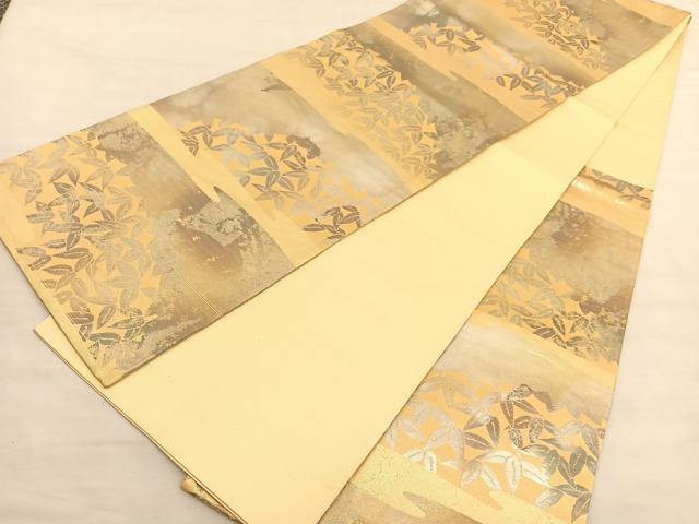 平和屋着物◎六通柄袋帯 エ霞笹文 金銀糸 引箔 正絹 逸品 BAAV1815hv