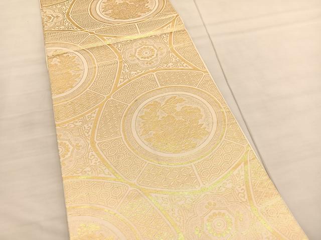 平和屋着物◎六通柄袋帯　花絵皿文　金糸　正絹　逸品　BAAV1818hv