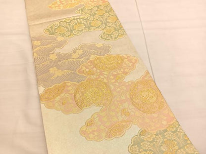 平和屋着物◎六通柄袋帯 瑞雲更紗華文 金糸 正絹 逸品 BAAV1827hv
