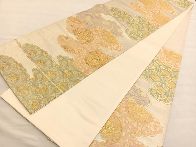 平和屋着物◎六通柄袋帯 瑞雲更紗華文 金糸 正絹 逸品 BAAV1827hv