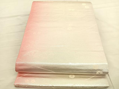 平和屋着物◎両面 六通柄袋帯 唐織 色紙華草文 銀糸 正絹 逸品 BAAV1829hv