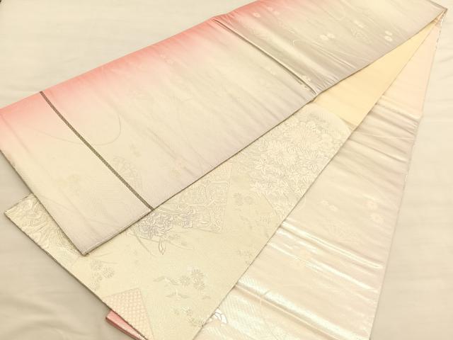 平和屋着物◎両面 六通柄袋帯 唐織 色紙華草文 銀糸 正絹 逸品 BAAV1829hv