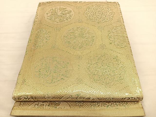 平和屋着物◎佐賀錦 全通柄袋帯 花喰鳥亀甲花蝶文 金糸 正絹 逸品 BAAV1830hv