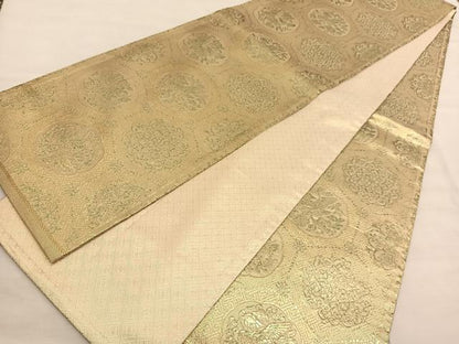 平和屋着物◎佐賀錦 全通柄袋帯 花喰鳥亀甲花蝶文 金糸 正絹 逸品 BAAV1830hv