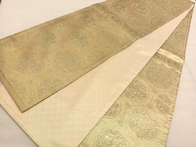 平和屋着物◎佐賀錦 全通柄袋帯 花喰鳥亀甲花蝶文 金糸 正絹 逸品 BAAV1830hv