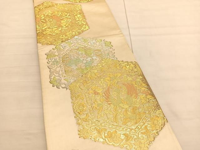 平和屋着物◎六通柄袋帯 鳳凰亀甲花唐草文 金銀糸 正絹 逸品 BAAV1831hv