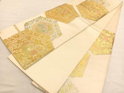 平和屋着物◎六通柄袋帯 鳳凰亀甲花唐草文 金銀糸 正絹 逸品 BAAV1831hv
