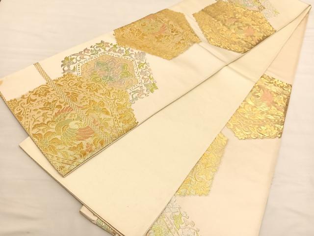 平和屋着物◎六通柄袋帯 鳳凰亀甲花唐草文 金銀糸 正絹 逸品 BAAV1831hv