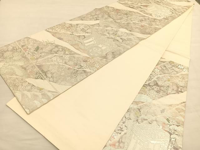 平和屋着物◎六通柄袋帯 御所車花鳥文 銀糸 正絹 逸品 BAAV1846hv