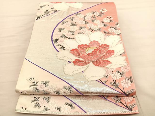 平和屋着物◎六通柄袋帯 唐織 牡丹花文 彩華 金銀糸 正絹 逸品 BAAV1848hv