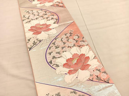 平和屋着物◎六通柄袋帯 唐織 牡丹花文 彩華 金銀糸 正絹 逸品 BAAV1848hv