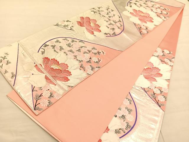 平和屋着物◎六通柄袋帯 唐織 牡丹花文 彩華 金銀糸 正絹 逸品 BAAV1848hv
