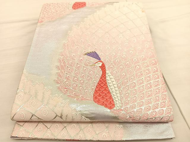 平和屋着物◎六通柄袋帯 唐織 孔雀 金銀糸 正絹 逸品 BAAV1849hv