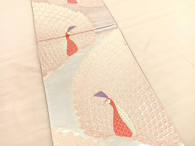 平和屋着物◎六通柄袋帯 唐織 孔雀 金銀糸 正絹 逸品 BAAV1849hv