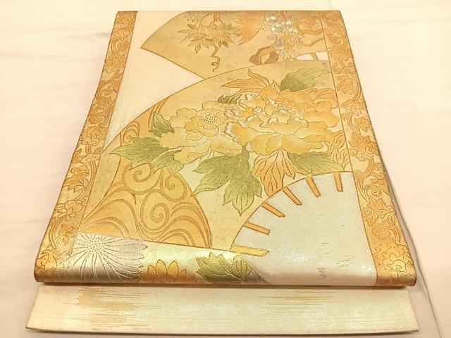 平和屋着物◎太鼓柄袋帯 扇面花文 金銀彩 正絹 逸品 BAAV1853hv