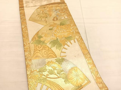 平和屋着物◎太鼓柄袋帯 扇面花文 金銀彩 正絹 逸品 BAAV1853hv