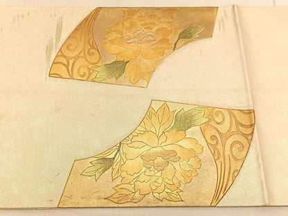 平和屋着物◎太鼓柄袋帯 扇面花文 金銀彩 正絹 逸品 BAAV1853hv