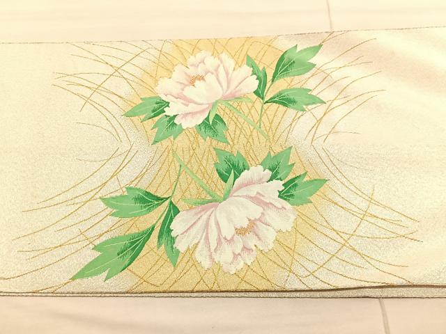 平和屋着物◎太鼓柄袋帯 綴れ 牡丹 金銀糸 正絹 逸品 BAAV1856hv