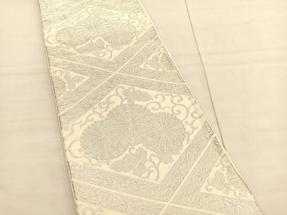 平和屋着物◎六通柄袋帯　綴れ　菊唐草菱文　銀糸　正絹　逸品　BAAV1858hv
