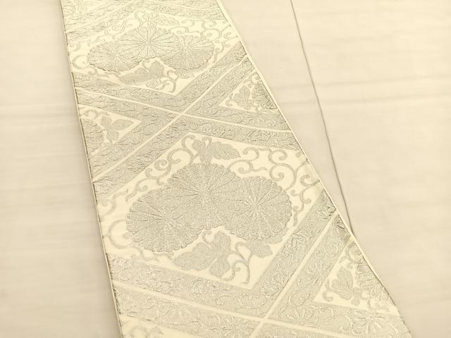 平和屋着物◎六通柄袋帯　綴れ　菊唐草菱文　銀糸　正絹　逸品　BAAV1858hv