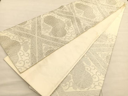 平和屋着物◎六通柄袋帯　綴れ　菊唐草菱文　銀糸　正絹　逸品　BAAV1858hv
