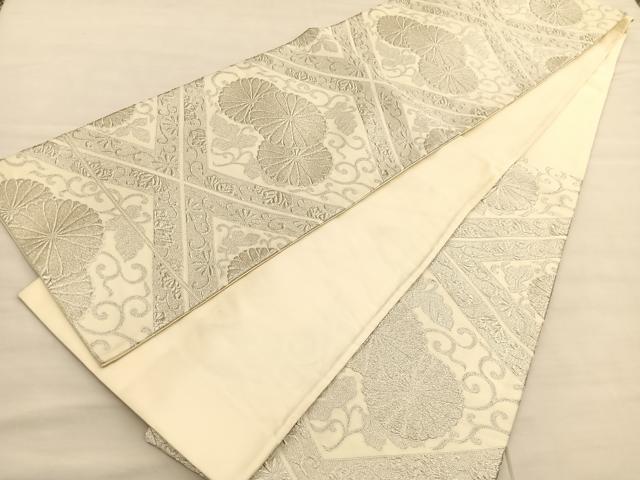 平和屋着物◎六通柄袋帯　綴れ　菊唐草菱文　銀糸　正絹　逸品　BAAV1858hv