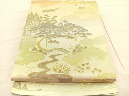 平和屋着物◎六通柄袋帯　風景文　金糸　正絹　逸品　BAAV1862hv