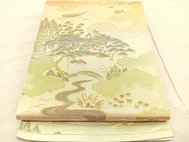 平和屋着物◎六通柄袋帯　風景文　金糸　正絹　逸品　BAAV1862hv