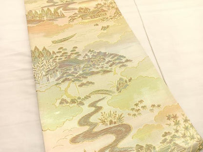 平和屋着物◎六通柄袋帯　風景文　金糸　正絹　逸品　BAAV1862hv