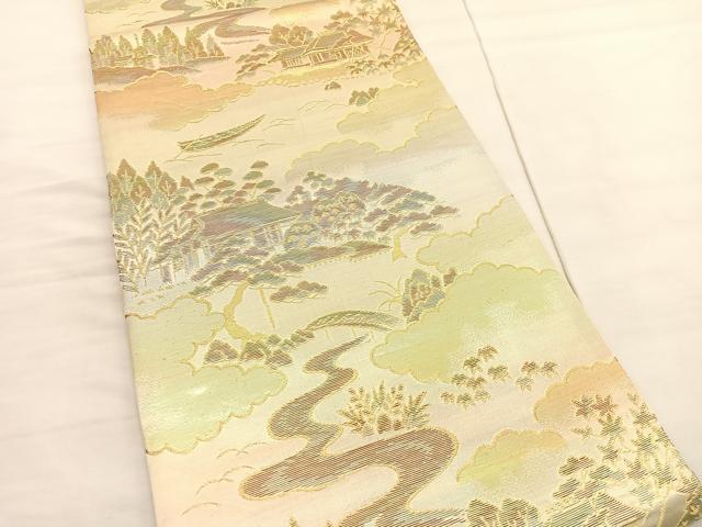 平和屋着物◎六通柄袋帯　風景文　金糸　正絹　逸品　BAAV1862hv