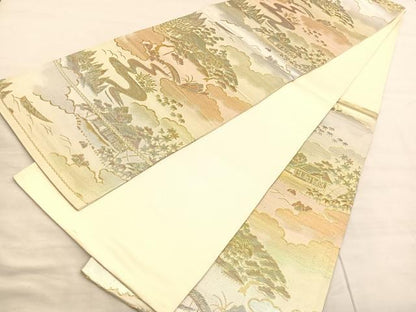 平和屋着物◎六通柄袋帯　風景文　金糸　正絹　逸品　BAAV1862hv