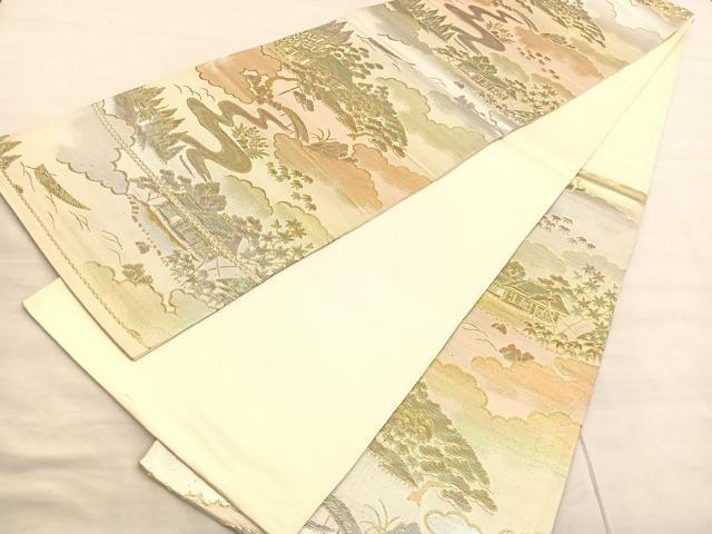 平和屋着物◎六通柄袋帯　風景文　金糸　正絹　逸品　BAAV1862hv
