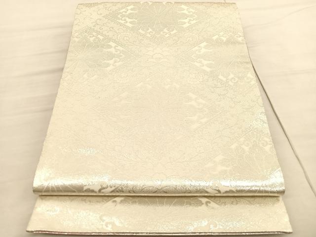 平和屋着物◎両面 全通柄袋帯 花菱文 銀糸 正絹 逸品 BAAV1864hv