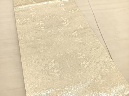 平和屋着物◎両面 全通柄袋帯 花菱文 銀糸 正絹 逸品 BAAV1864hv