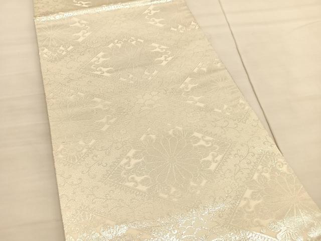 平和屋着物◎両面 全通柄袋帯 花菱文 銀糸 正絹 逸品 BAAV1864hv