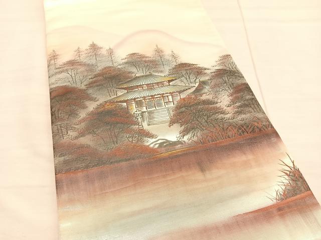 平和屋着物◎太鼓柄袋帯 手描き 風景文 金糸 引箔 正絹 逸品 未使用 BAAV1866hv